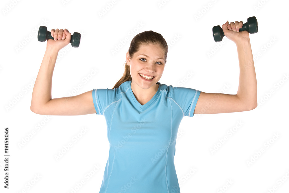 woman with two weights upo