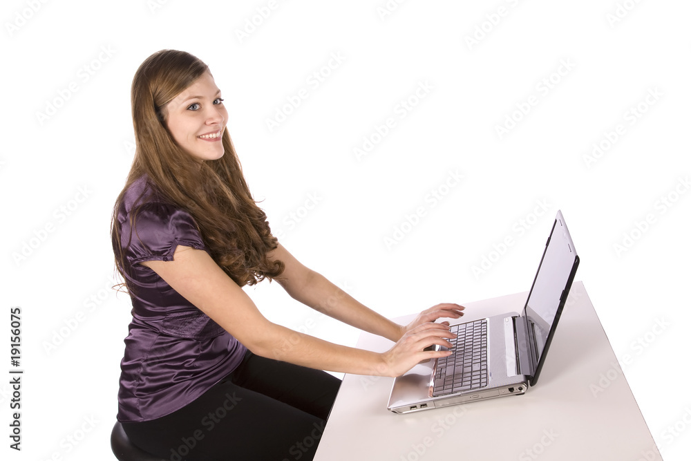 Naklejka premium woman working on a computer