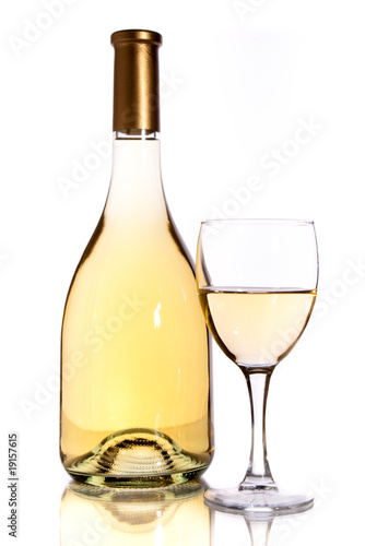 wine bottle and glass over white background