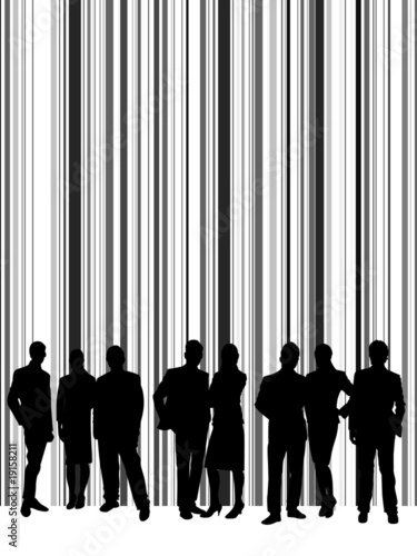barcode stripped background with people silhouettes