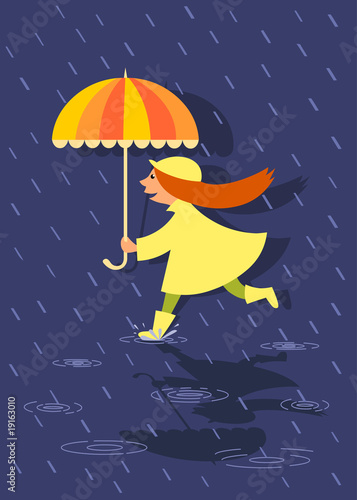 Girl running from the rain