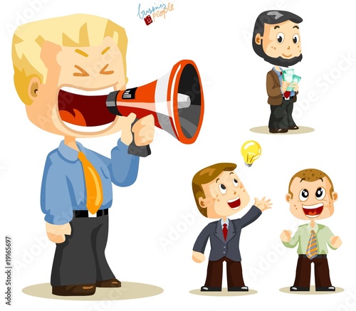 Megaphone. Set of people about Business activity in office.