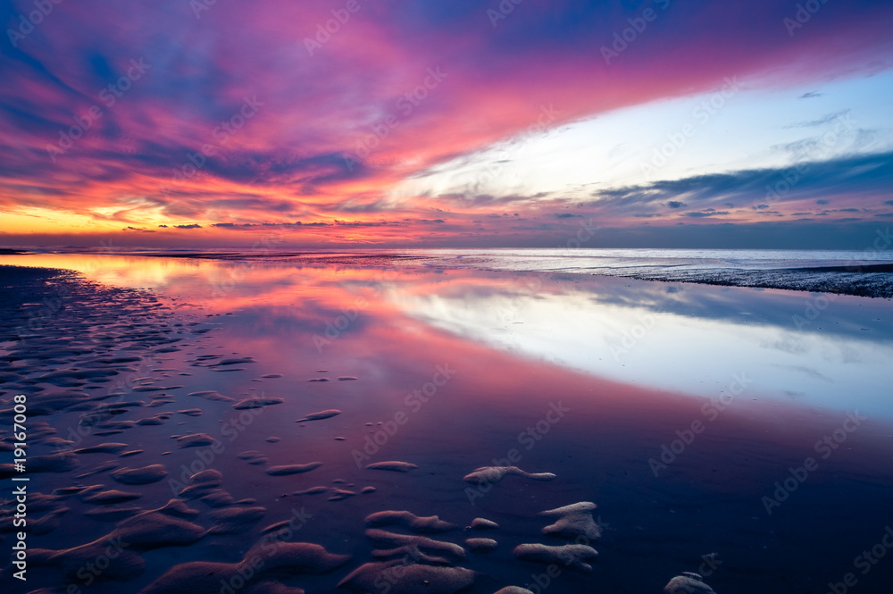 Fototapeta premium Sunset on the beach in the Netherlands
