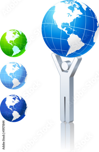 Globe collection with stick figure