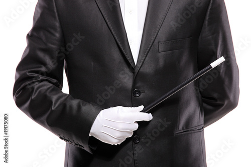 Принти на полотні A magician in a suit holding a magic wand isolated on white