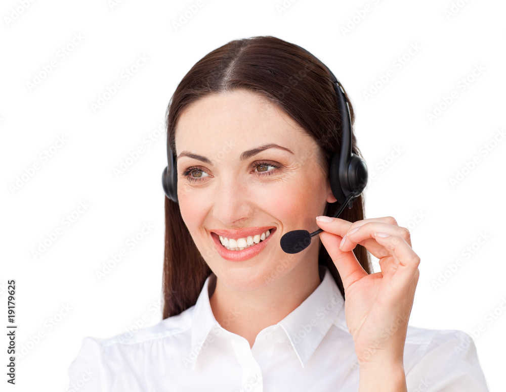 Attractive businesswoman with headset on Attractive businesswoman with headset on