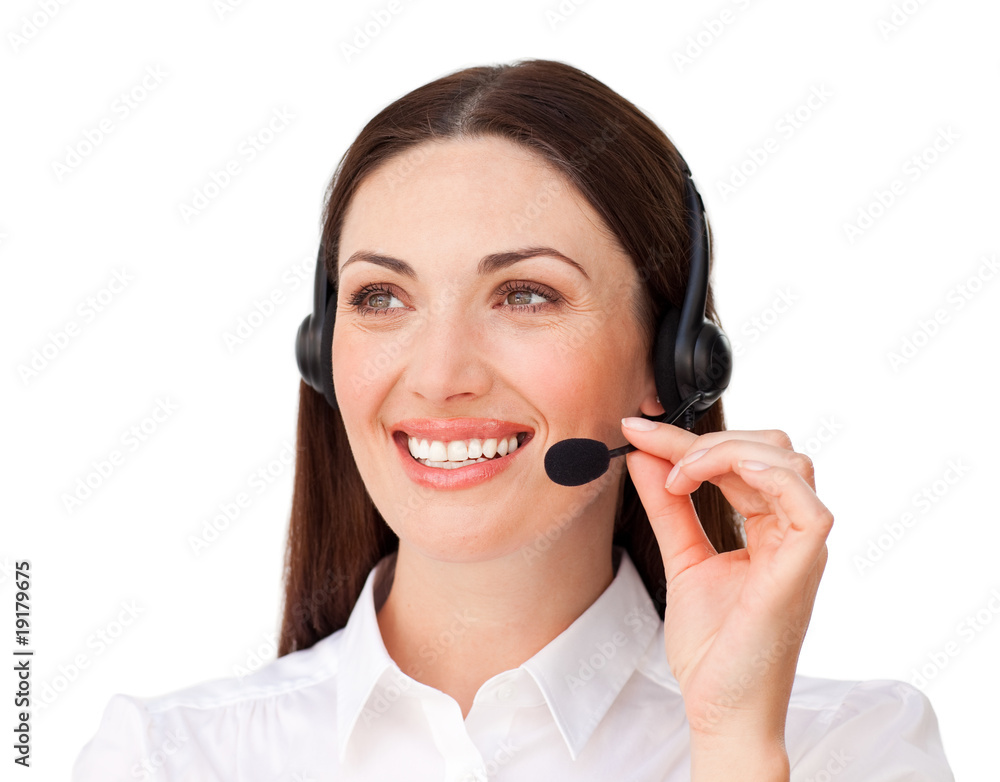 Young customer service agent with headset on