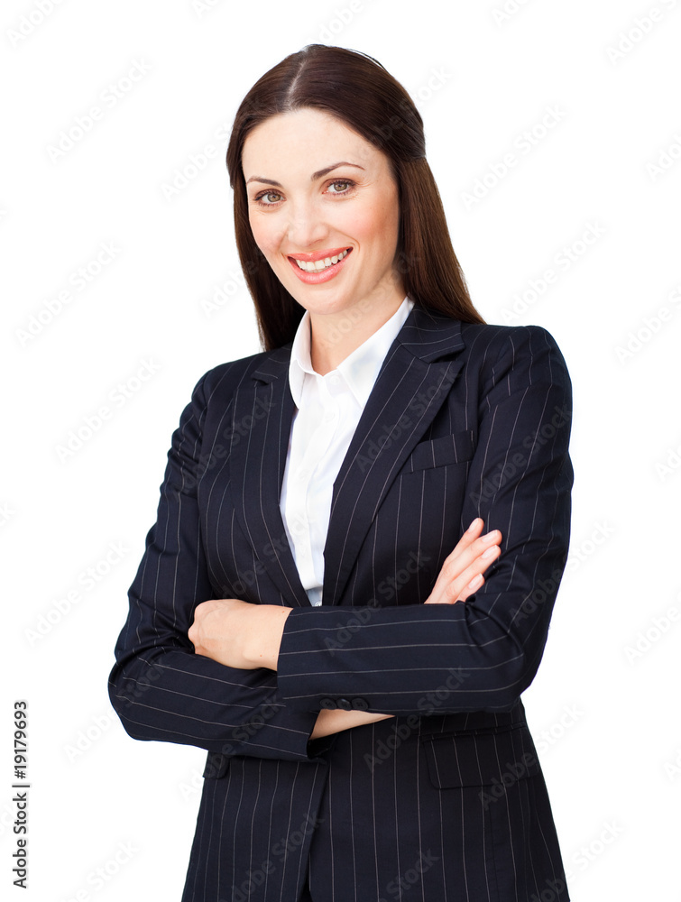 Smiling young businesswoman with folded arms Smiling young businesswoman with folded arms