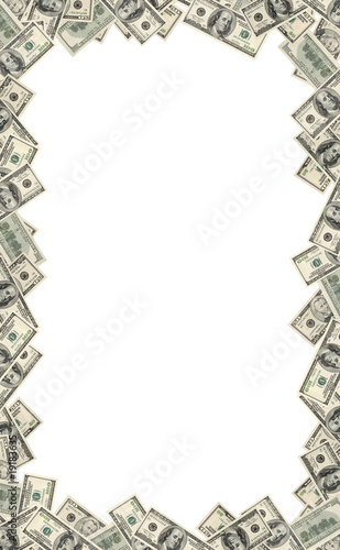 Frame of dollars on white background