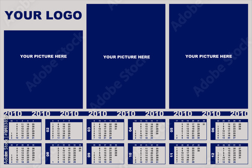 Kalender 2010 mit Platz für ein Logo und 3 Bilder
