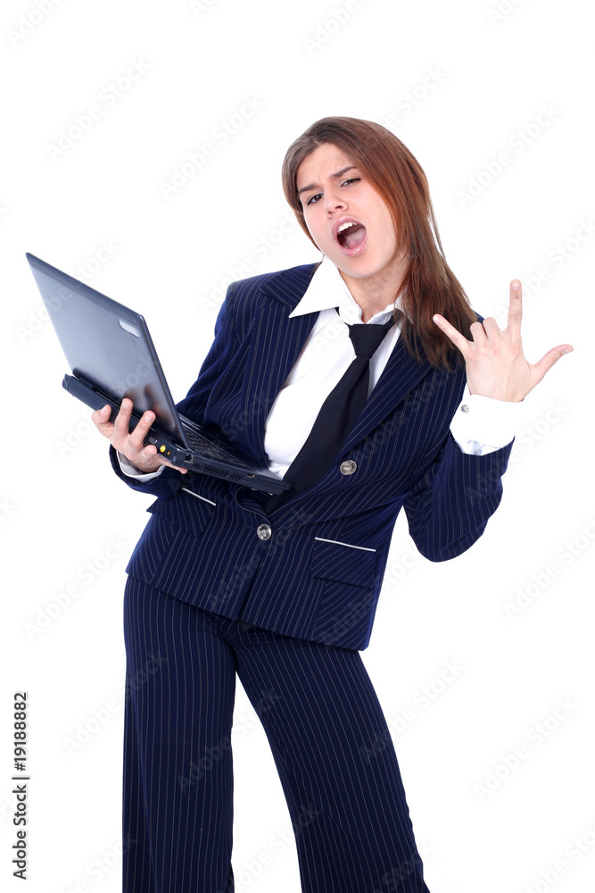 cool businesswoman with PC isolated on white cool businesswoman with PC isolated on white
