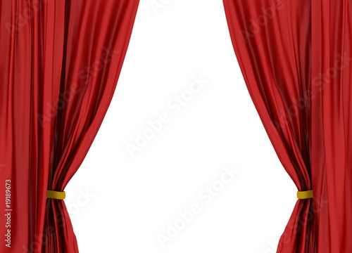 Red theater curtain isolated on white background
