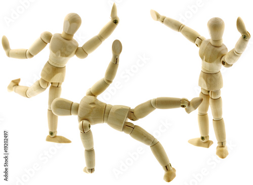 Fotografie pantins articulés bois gymnastes fond blanc