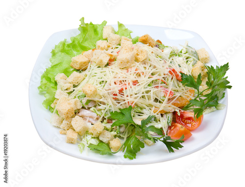 salad with cheese and zwieback close up