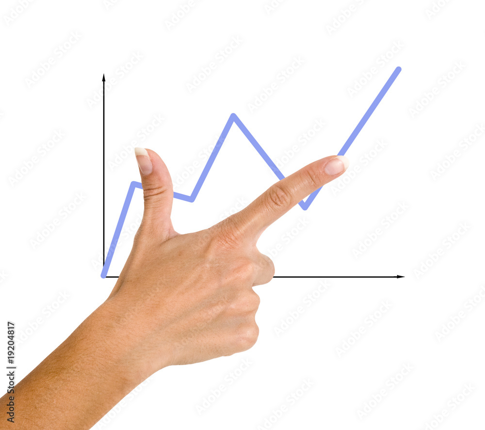 Finger pointing to a red chart Finger pointing to a red chart