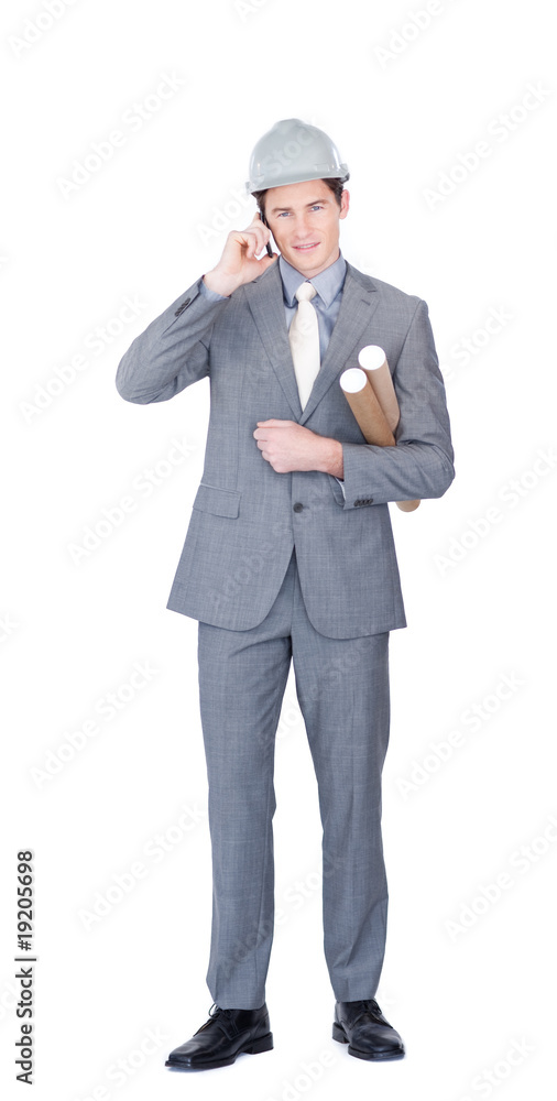 Assertive male architect on phone Assertive male architect on phone