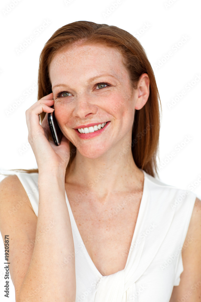 Smiling confident businesswoman on phone Smiling confident businesswoman on phone