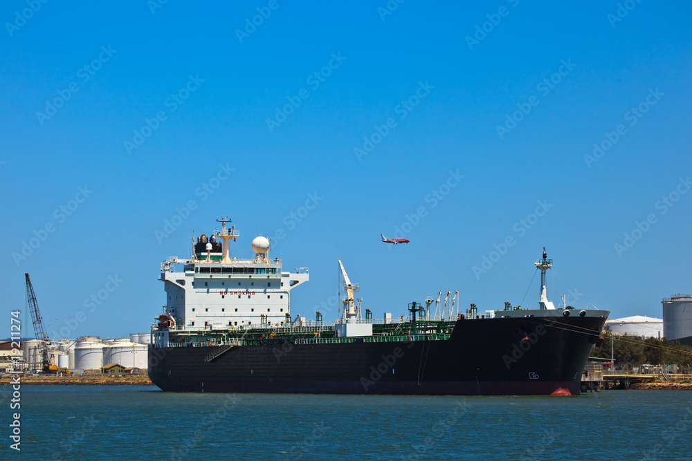 Oil Tanker Docked in Brisbane Harbor
