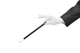 Hand holding a magic wand isolated on white background