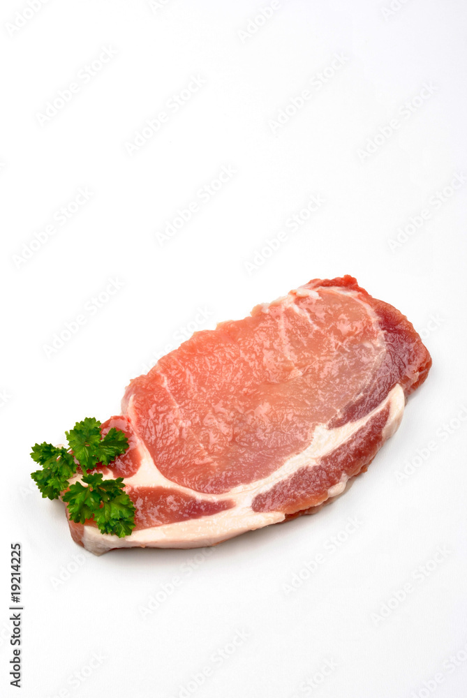 fresh organic beef shin steak and white background