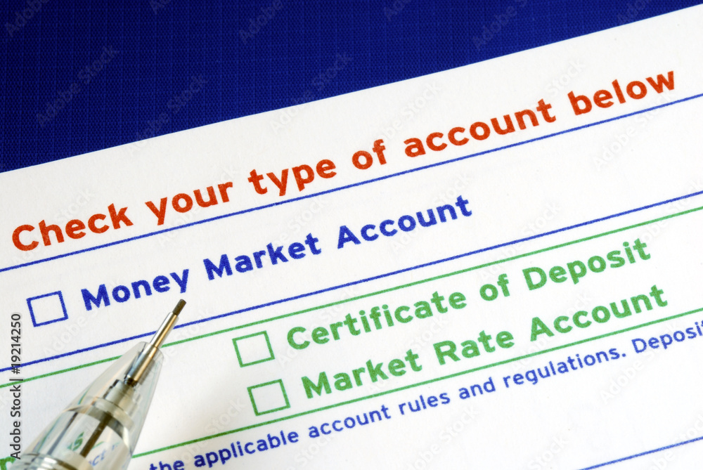 Select your bank account in the deposit slip isolated on blue