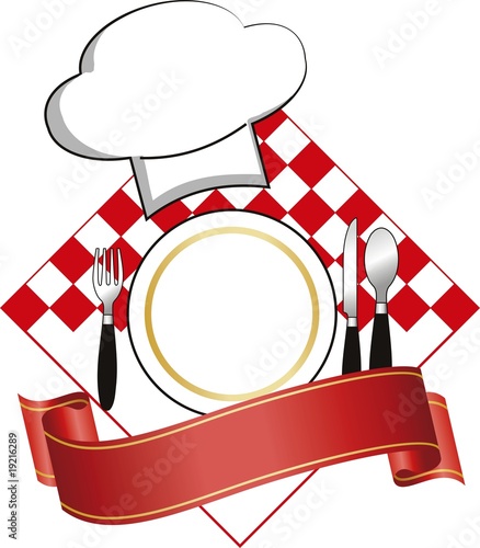 logo vector with plate and hat for restaurant