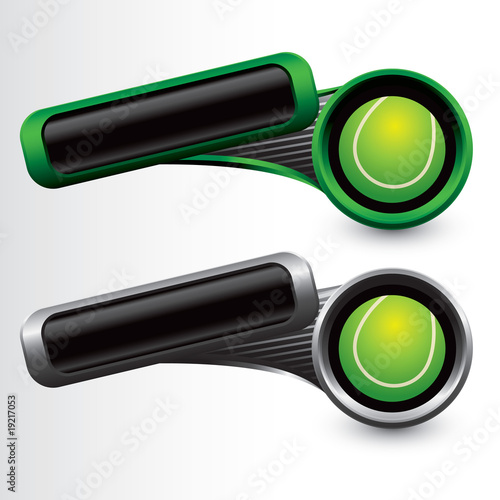tennis ball tilted green and gray banners