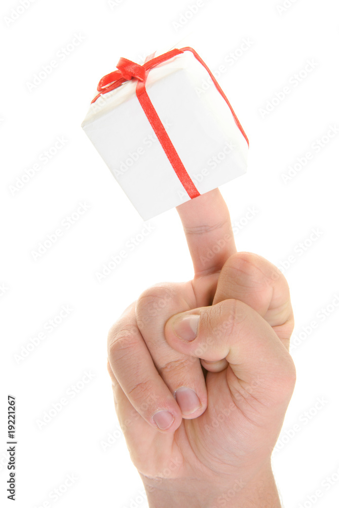 Gifts on middle finger Stock Photo