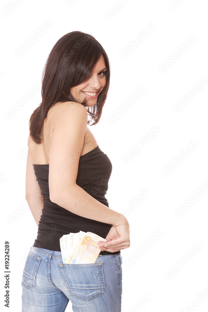 Happy woman with group of euro bills Isolated. Happy woman with group of euro bills Isolated.