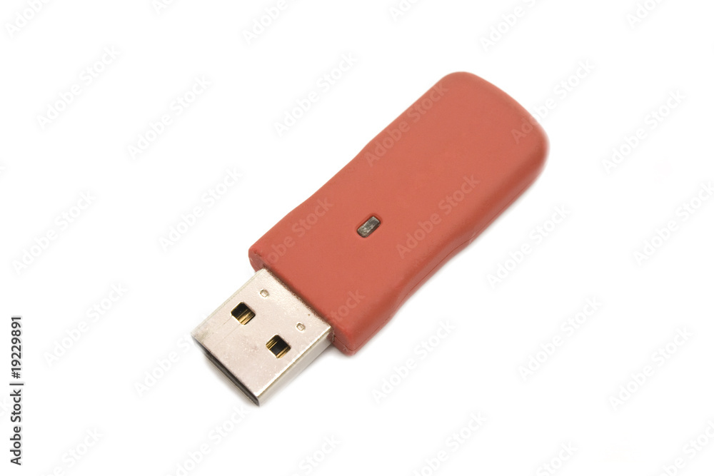 one red pen drive isolated in white background one red pen drive isolated in white background