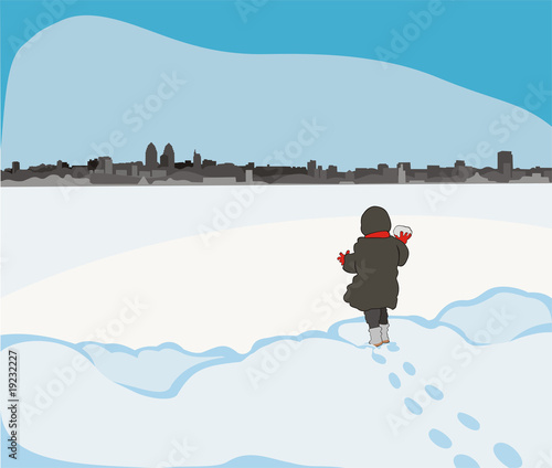 child at the frozen river