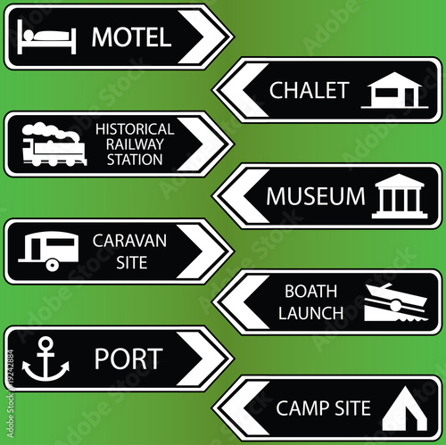tourist locations icon set black-white - VECTOR