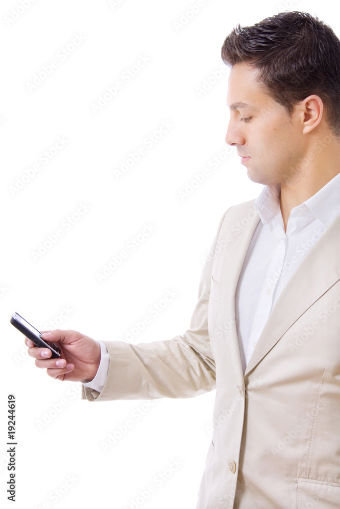 Young business man using cellphone isolated on white background Young business man using cellphone isolated on white background