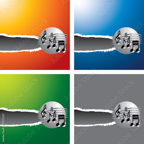 retro musical notes colored ripped banners