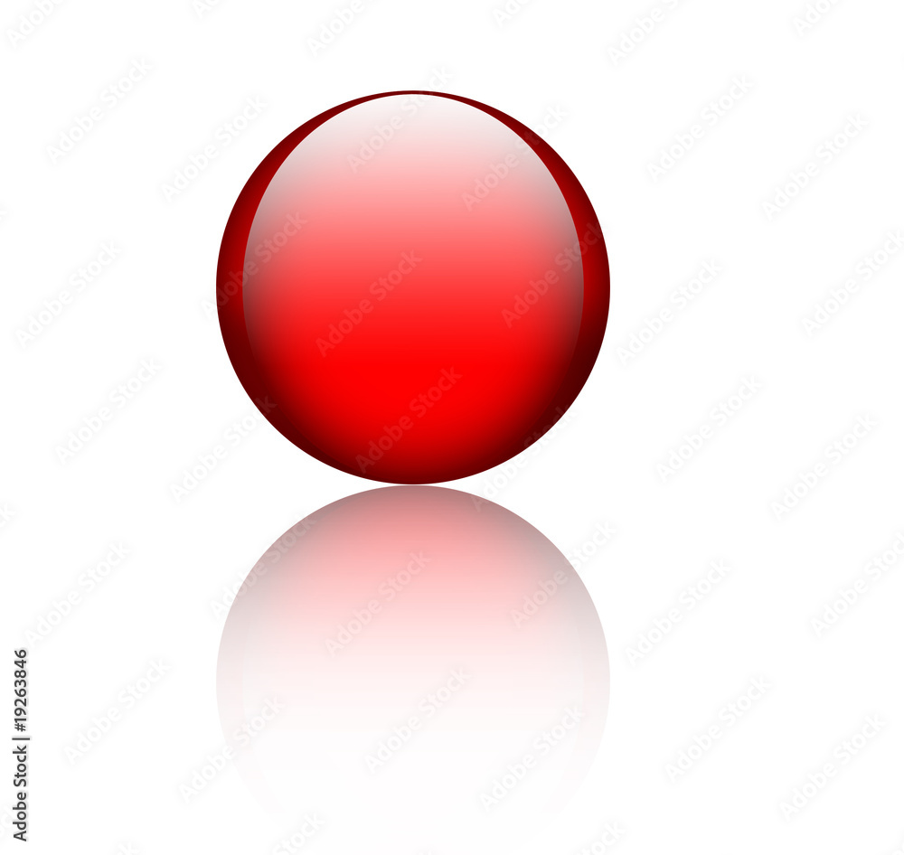 Red glass sphere with reflection over white Red glass sphere with reflection over white