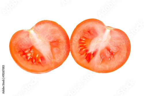 Tomato halves on a white background