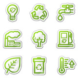 Ecology web icons, green contour sticker series