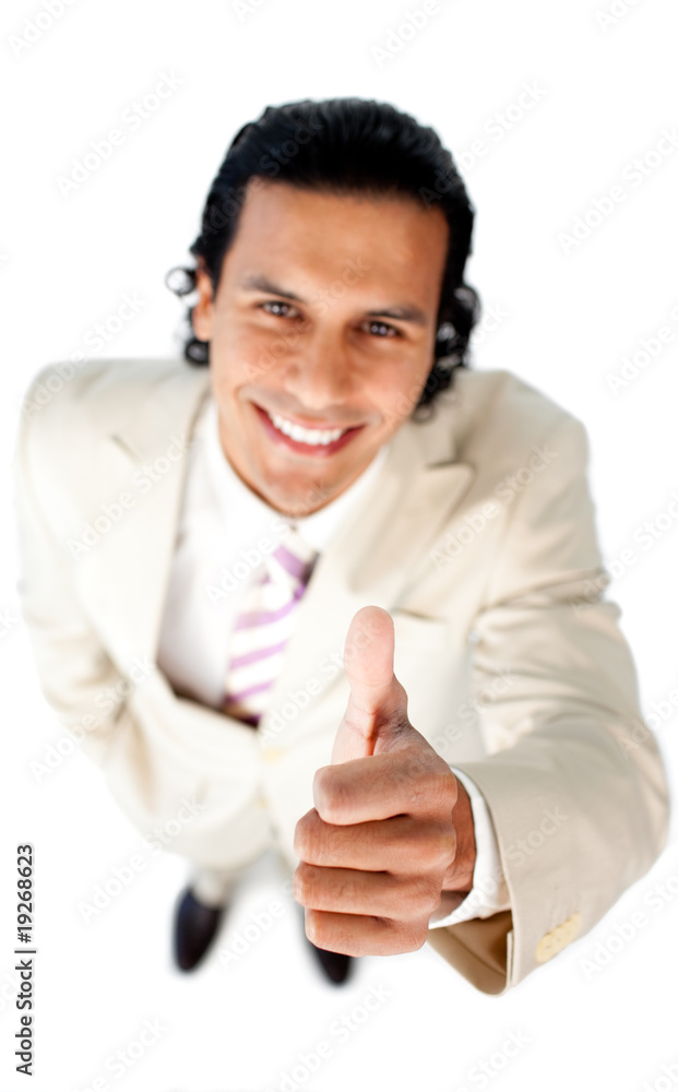 Cheerful businessman with thumb up Cheerful businessman with thumb up