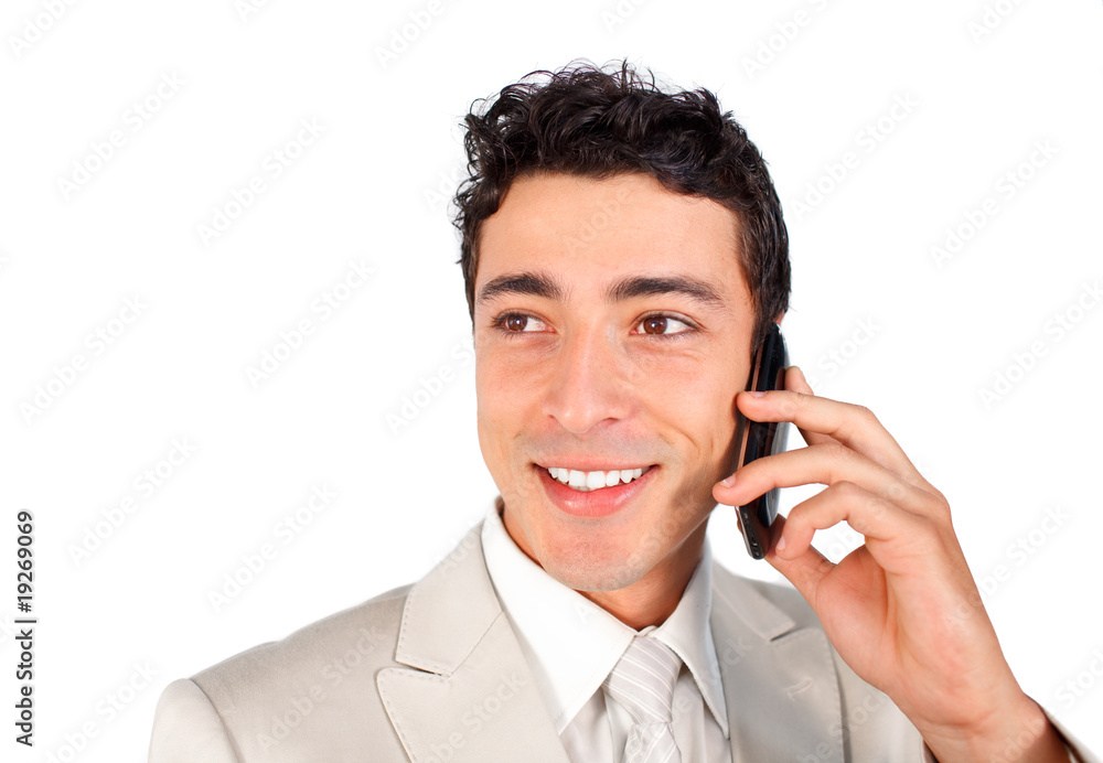 Charming young businessman talking on phone Charming young businessman talking on phone
