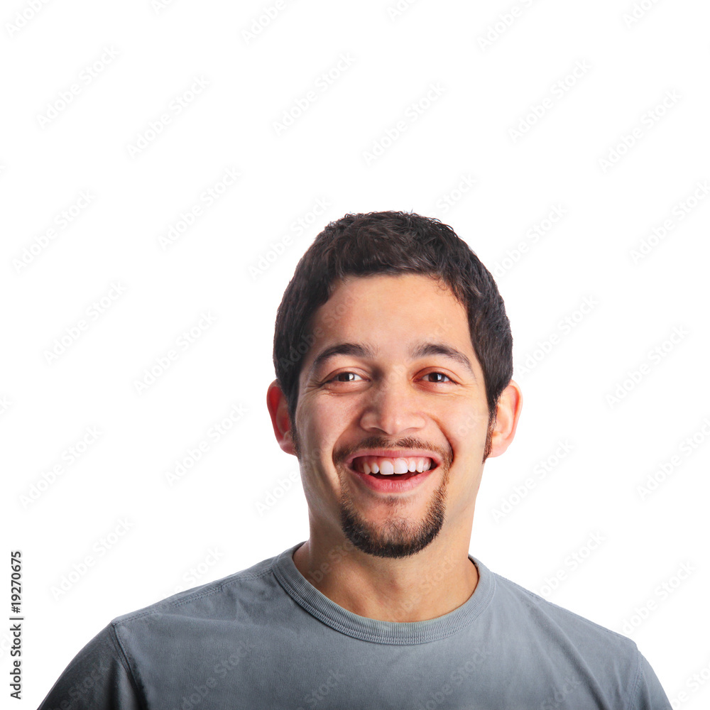 Young man with goatee smiling & laughing head portrait Young man with goatee smiling & laughing head portrait
