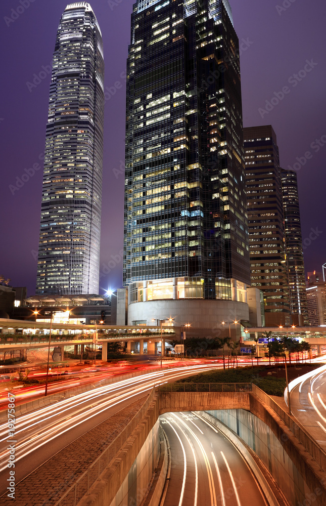 Hong Kong Night with car light blur
