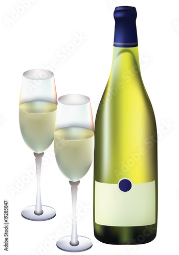 Glasses and a bottle of champagne.