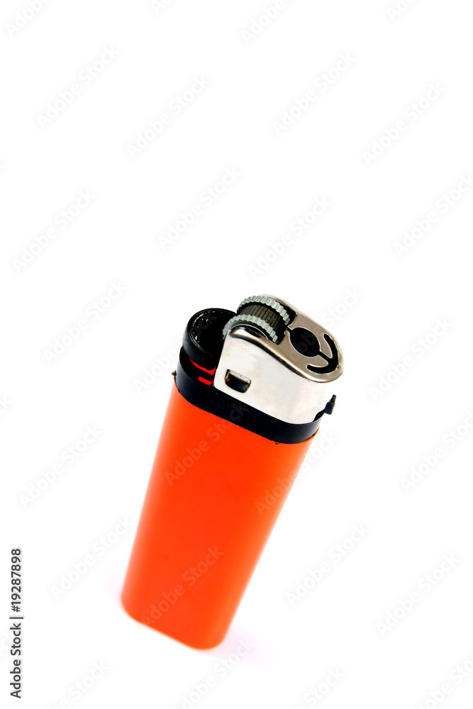 Orange cigarette lighter isolated on a white background