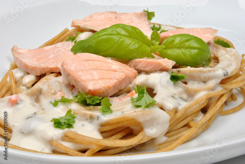 steamed wild salmon steak with home made pasta