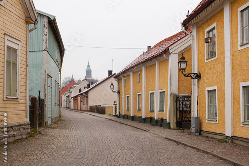 town with cobblestoned streets