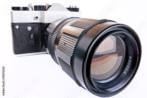 Retro SLR camera with telephoto lens