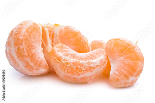 Peeled mandarin on a white background