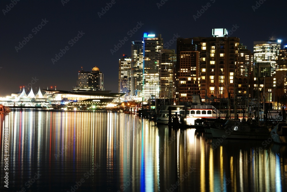 Night scene of downtown in Stanley Park