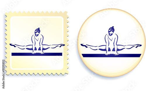 Gymnast on button and stamp set