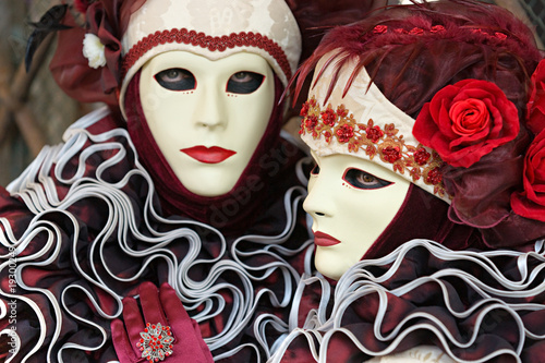 Fototapeta Naklejka Na Ścianę i Meble -  Venice Mask, Carnival. Focus on the right mask.